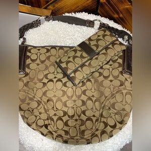 Coach Brown Signature Jacquard Hobo Bag with Wallet
